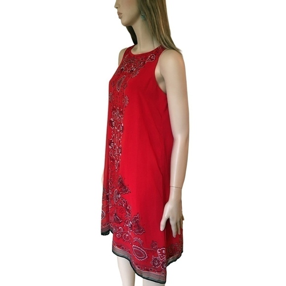 MAX Studio Asymmetrical Handkerchief Hanky Hem Red Graphic Print Butterflies - Picture 4 of 12